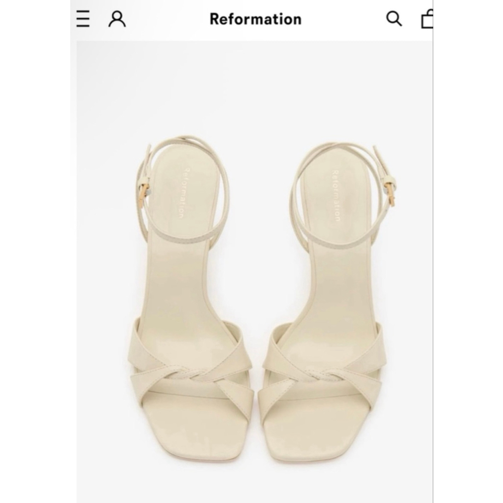 New! Reformation Beige Leather Wedge Sandals 7 - Picture 4 of 7